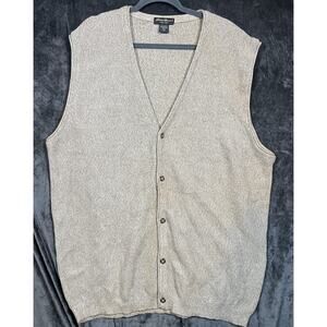 Eddie Bauer Knit Sweater Vest Mens Tall XXL Beige Button Front Cotton